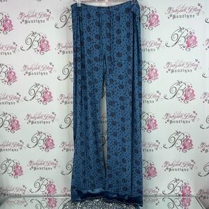 La Lingerie pants shimmer trim bottom flowers Blue Floral Pants